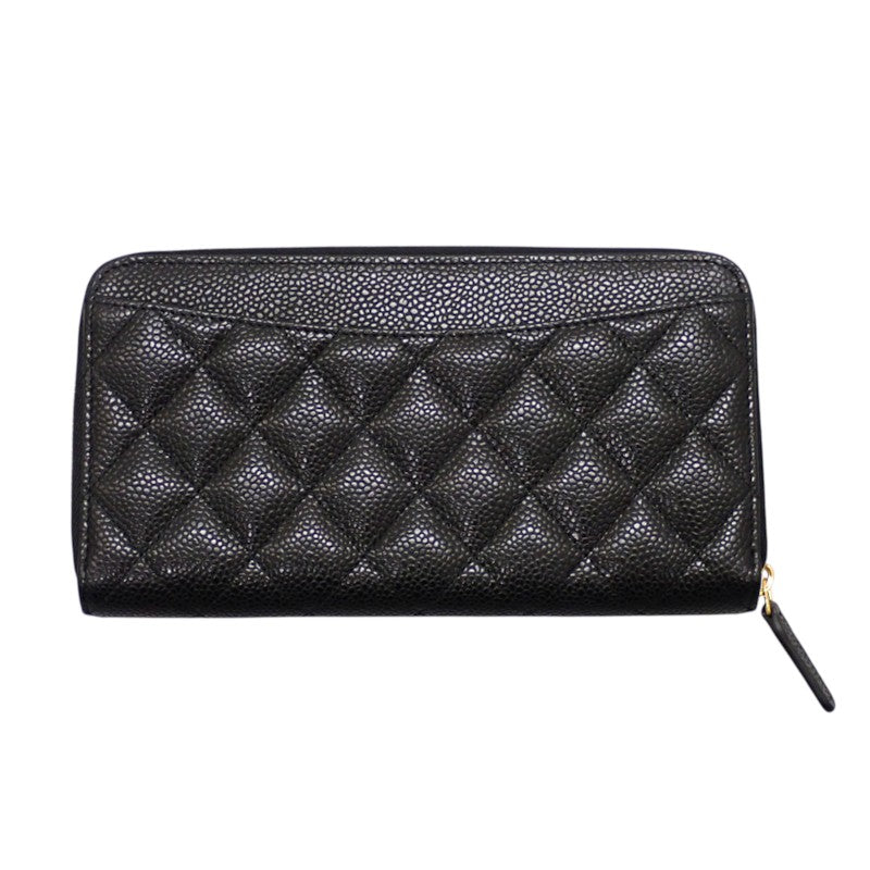 シャネル CHANEL クラシックロングジップウォレット AP0242 長財布 キャビアスキン ブラック ゴールド金具 レディース【中古】【SAランク】