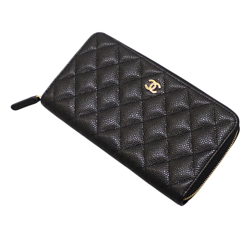 シャネル CHANEL クラシックロングジップウォレット AP0242 長財布 キャビアスキン ブラック ゴールド金具 レディース【中古】【SAランク】