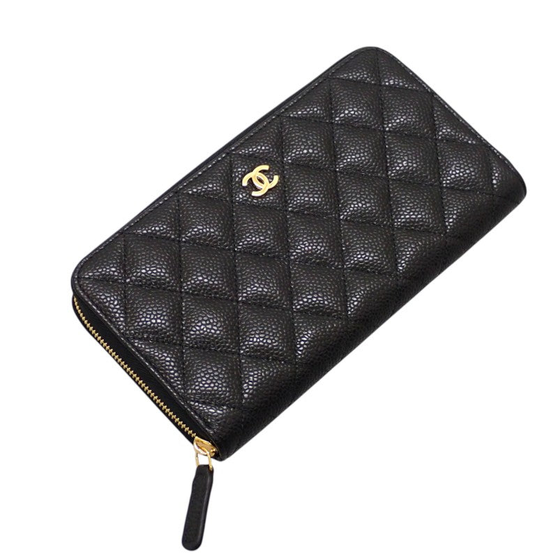 シャネル CHANEL クラシックロングジップウォレット AP0242 長財布 キャビアスキン ブラック ゴールド金具 レディース【中古】【SAランク】