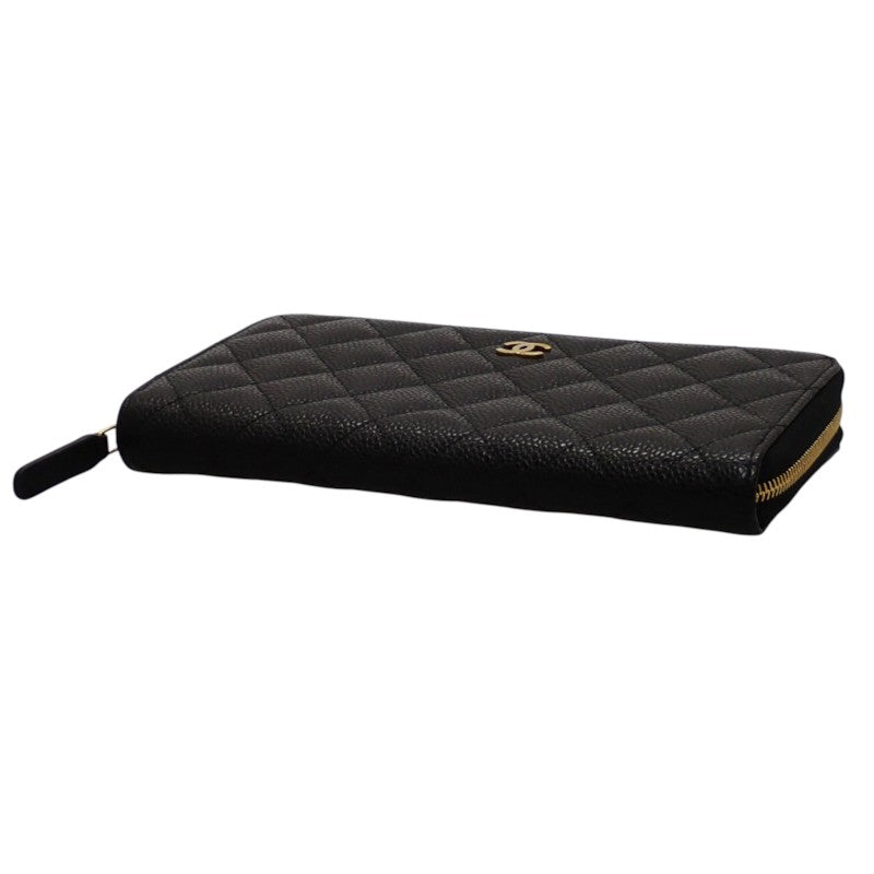 シャネル CHANEL クラシックロングジップウォレット AP0242 長財布 キャビアスキン ブラック ゴールド金具 レディース【中古】【SAランク】