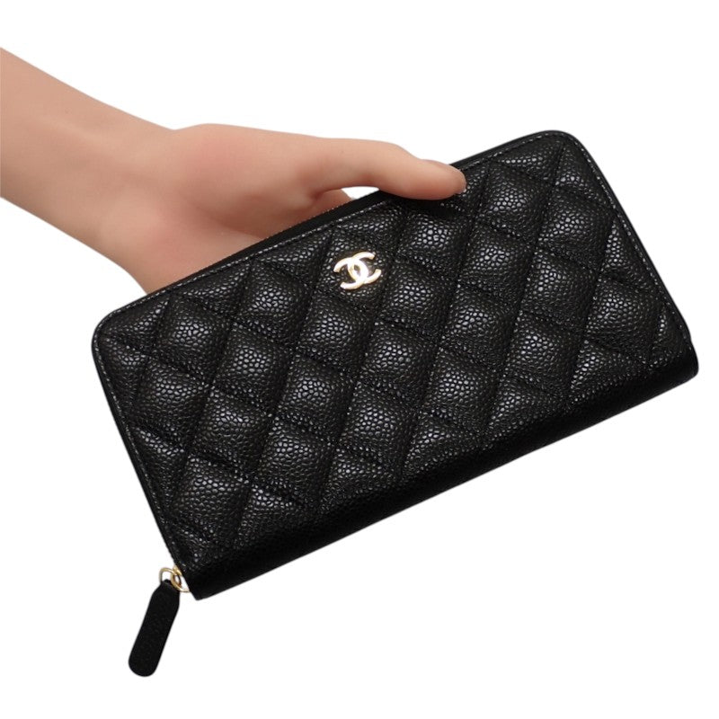 シャネル CHANEL クラシックロングジップウォレット AP0242 長財布 キャビアスキン ブラック ゴールド金具 レディース【中古】【SAランク】