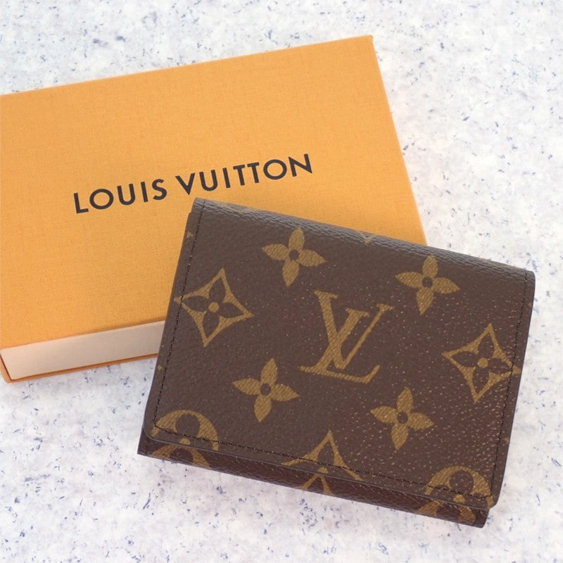 ルイヴィトン LOUIS VUITTON アンヴェロップ・カルト ドゥ ヴィジット M63801 モノグラム カードケース ブラウン ゴールド金具 レディース メンズ【中古】【Sランク】