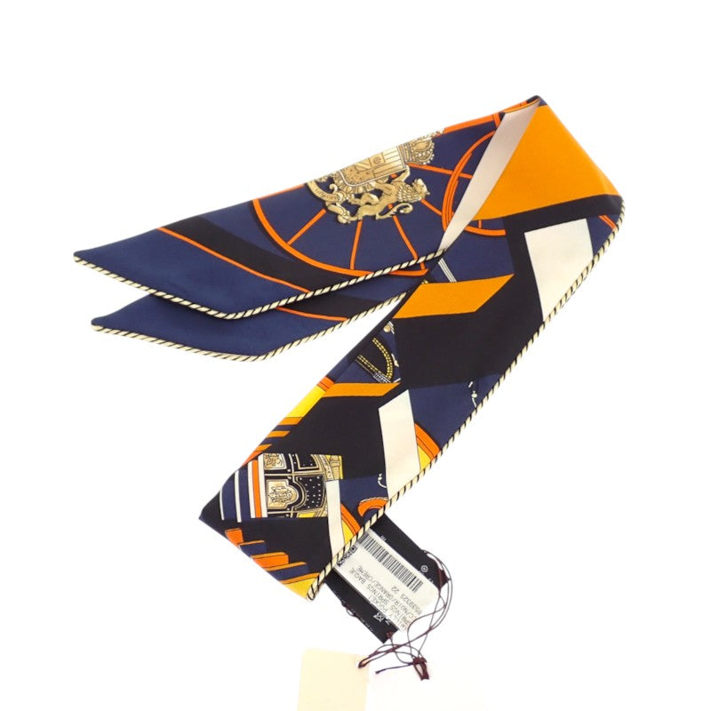 エルメス HERMES ツイリー Springs Springs baguette H853932S_22 スカーフ シルク オレンジ ネイビー ノワール レディース【中古】【Aランク】