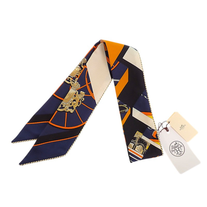 エルメス HERMES ツイリー Springs Springs baguette H853932S_22 スカーフ シルク オレンジ ネイビー ノワール レディース【中古】【Aランク】
