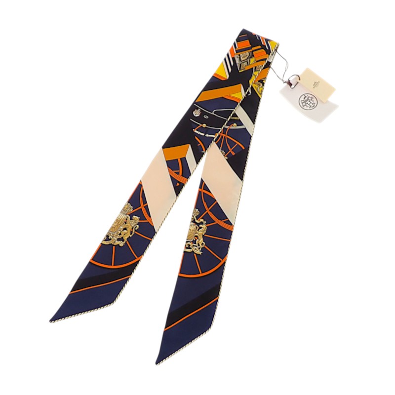 エルメス HERMES ツイリー Springs Springs baguette H853932S_22 スカーフ シルク オレンジ ネイビー ノワール レディース【中古】【Aランク】