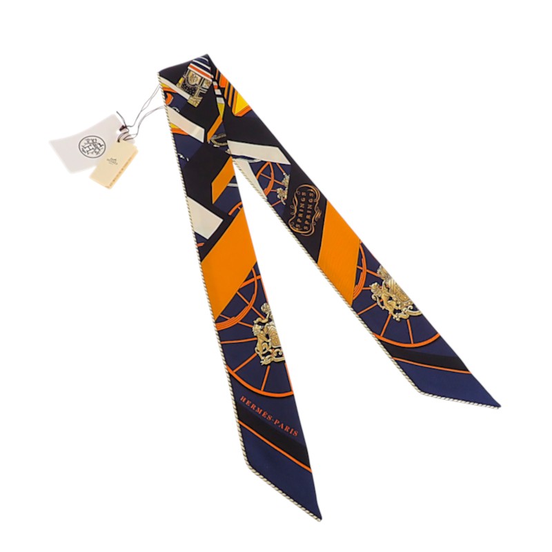 エルメス HERMES ツイリー Springs Springs baguette H853932S_22 スカーフ シルク オレンジ ネイビー ノワール レディース【中古】【Aランク】