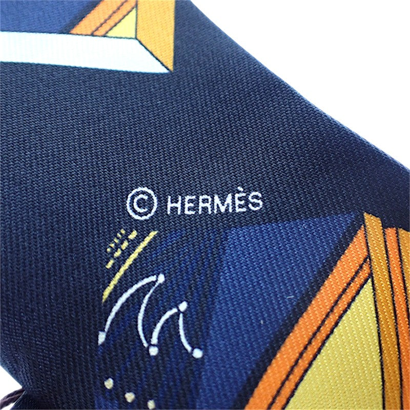 エルメス HERMES ツイリー Springs Springs baguette H853932S_22 スカーフ シルク オレンジ ネイビー ノワール レディース【中古】【Aランク】