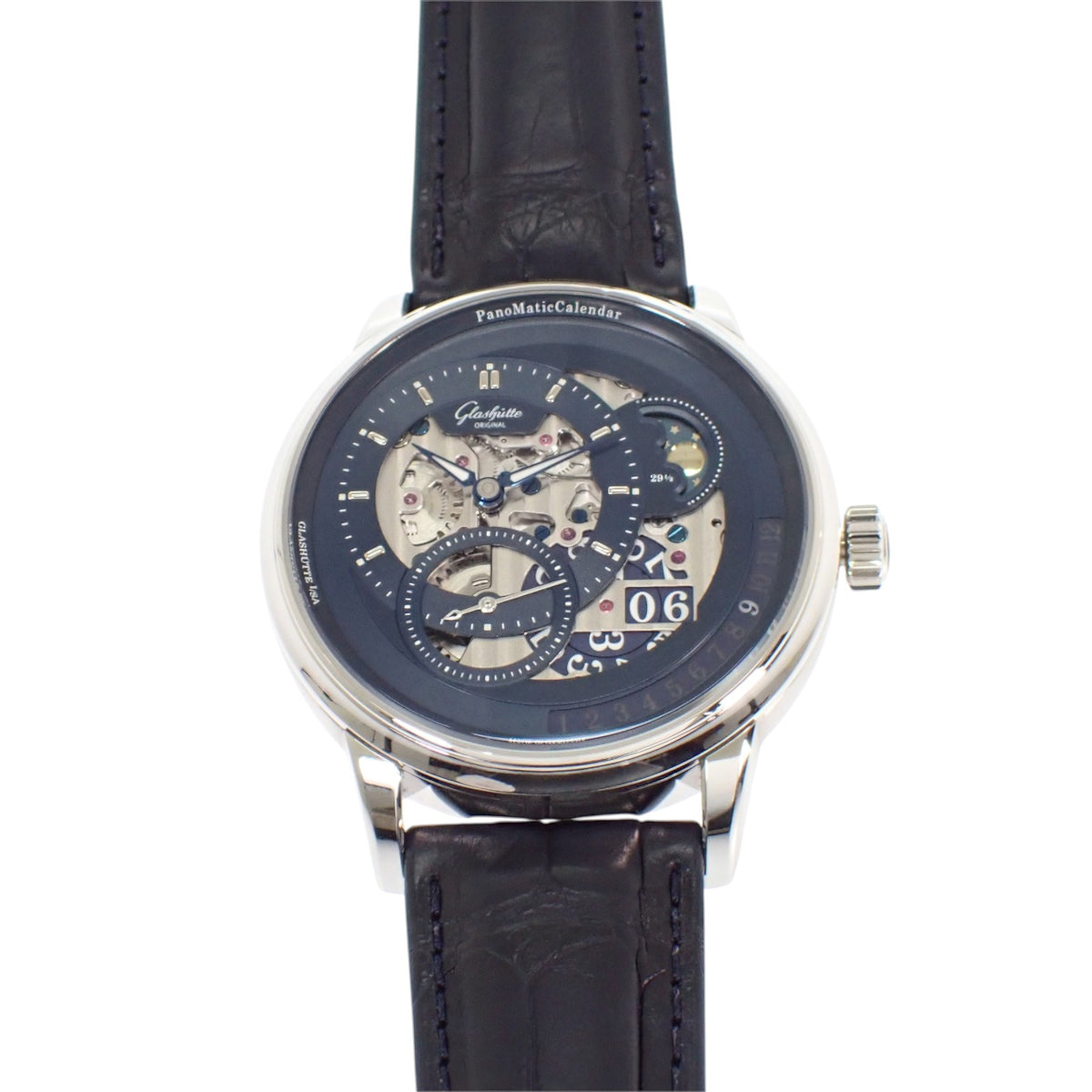 グラスヒュッテ Glashutte パノマティック・カレンダー 1-92-11-01-03-64 腕時計 Pt950プラチナ ネイビー 自動巻き ネイビー文字盤 メンズ【中古】【Aランク】