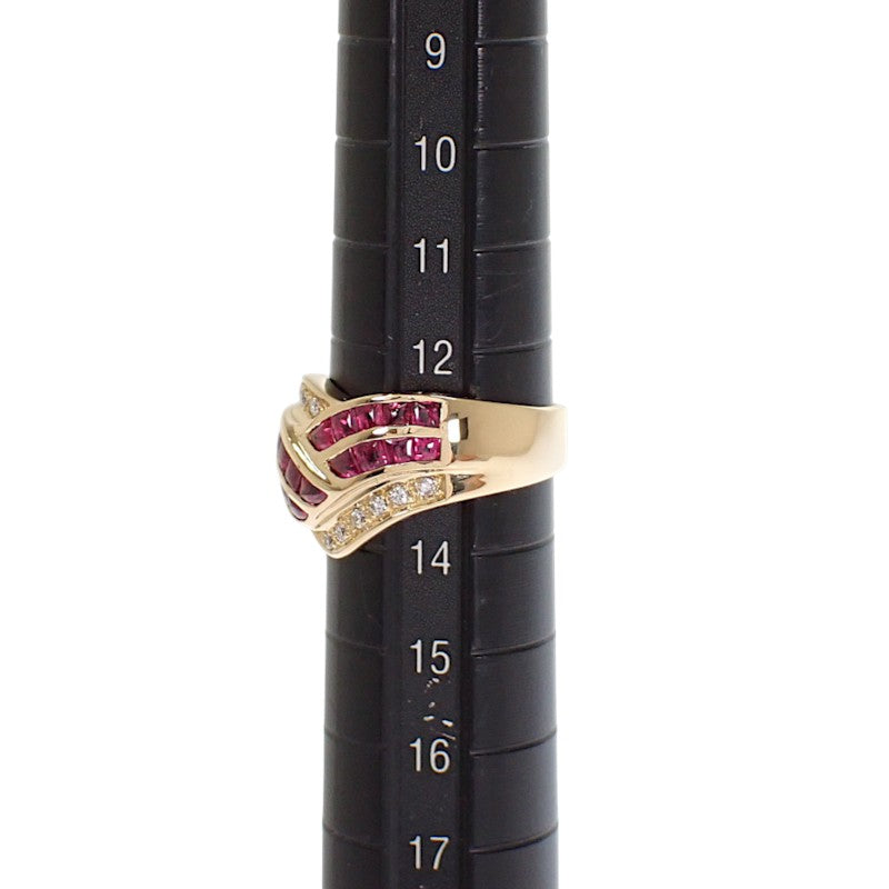 デザインジュエリー 13号 リング K18イエローゴールド ルビー ダイヤモンド レディース【中古】【Aランク】