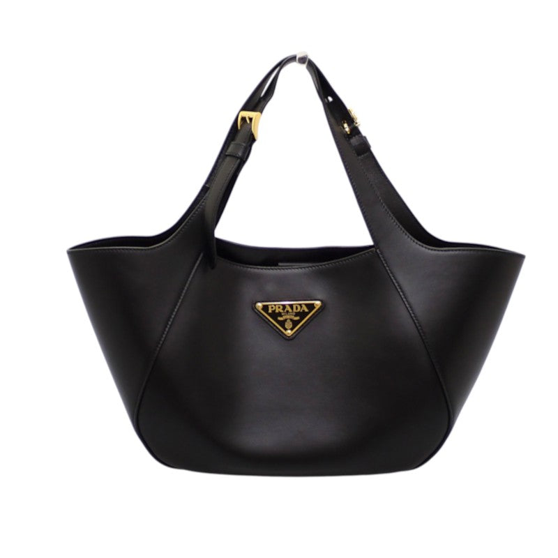 プラダ PRADA ミディアム レザー トート 1BG483 トートバッグ カーフ ブラック ゴールド金具 レディース【中古】【Aランク】