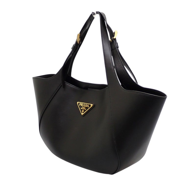 プラダ PRADA ミディアム レザー トート 1BG483 トートバッグ カーフ ブラック ゴールド金具 レディース【中古】【Aランク】