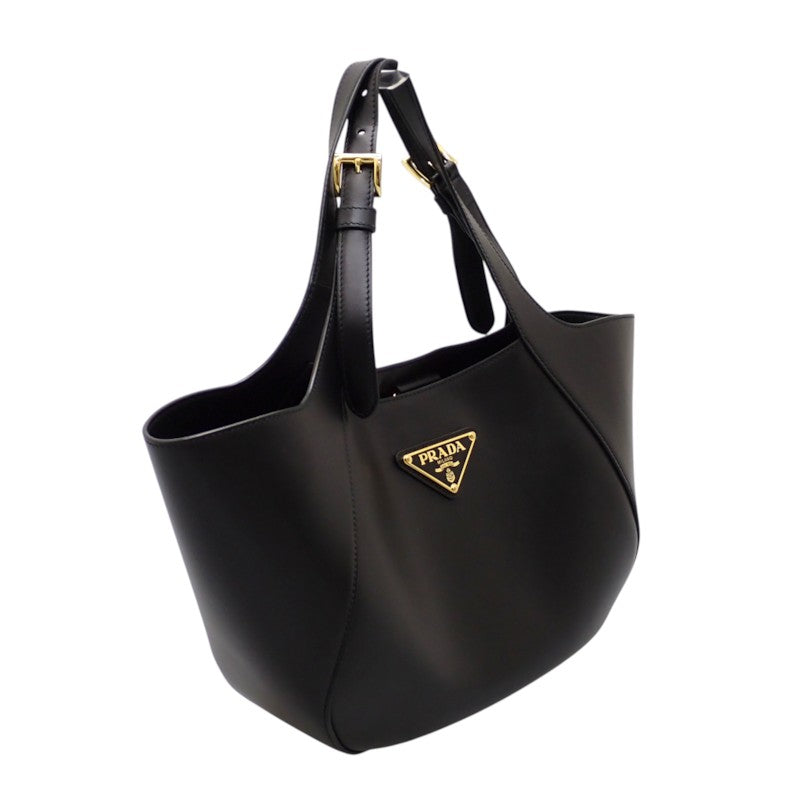 プラダ PRADA ミディアム レザー トート 1BG483 トートバッグ カーフ ブラック ゴールド金具 レディース【中古】【Aランク】