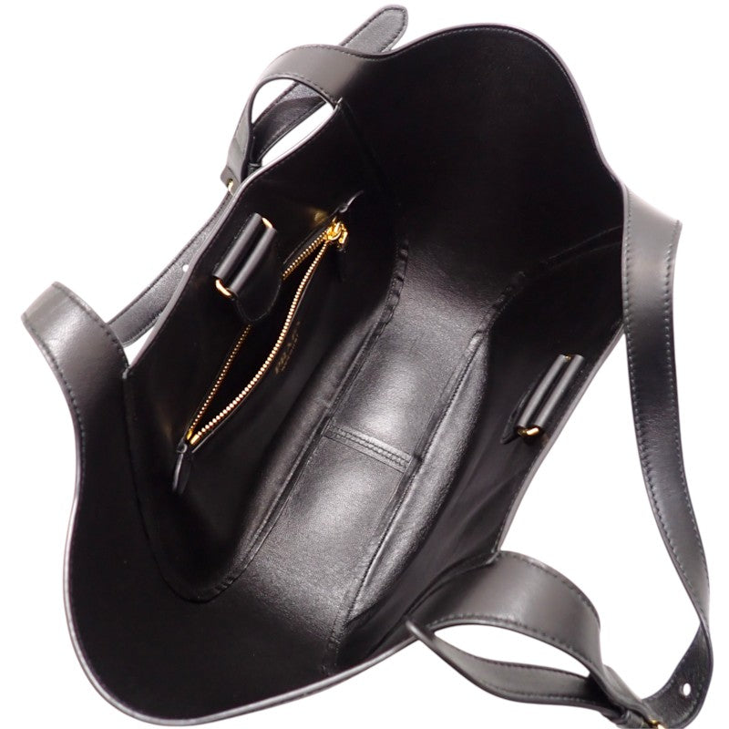 プラダ PRADA ミディアム レザー トート 1BG483 トートバッグ カーフ ブラック ゴールド金具 レディース【中古】【Aランク】