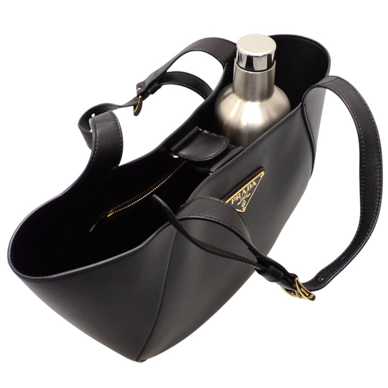 プラダ PRADA ミディアム レザー トート 1BG483 トートバッグ カーフ ブラック ゴールド金具 レディース【中古】【Aランク】