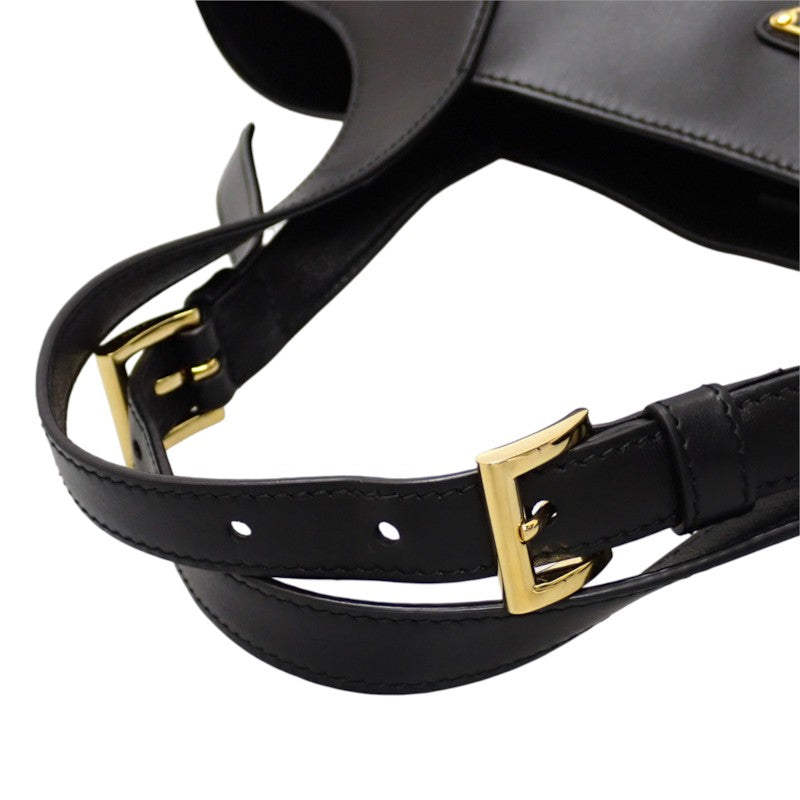 プラダ PRADA ミディアム レザー トート 1BG483 トートバッグ カーフ ブラック ゴールド金具 レディース【中古】【Aランク】