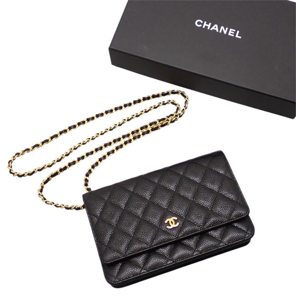 シャネル CHANEL クラシックチェーンウォレット AP0250 長財布 キャビアスキン ブラック ゴールド金具 レディース【中古】【Aランク】