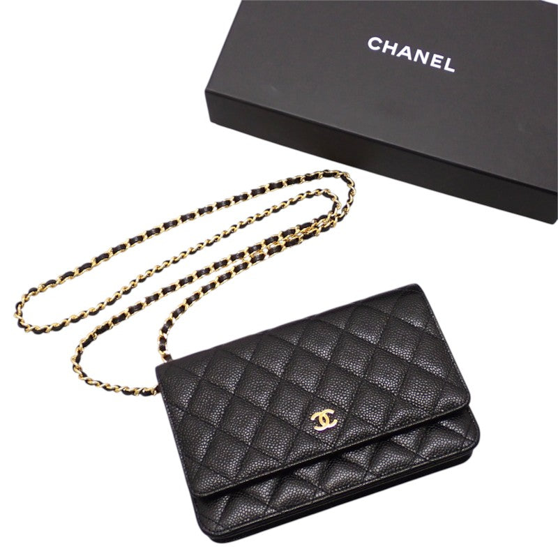 シャネル CHANEL クラシックチェーンウォレット AP0250 長財布 キャビアスキン ブラック ゴールド金具 レディース【中古】【Aランク】