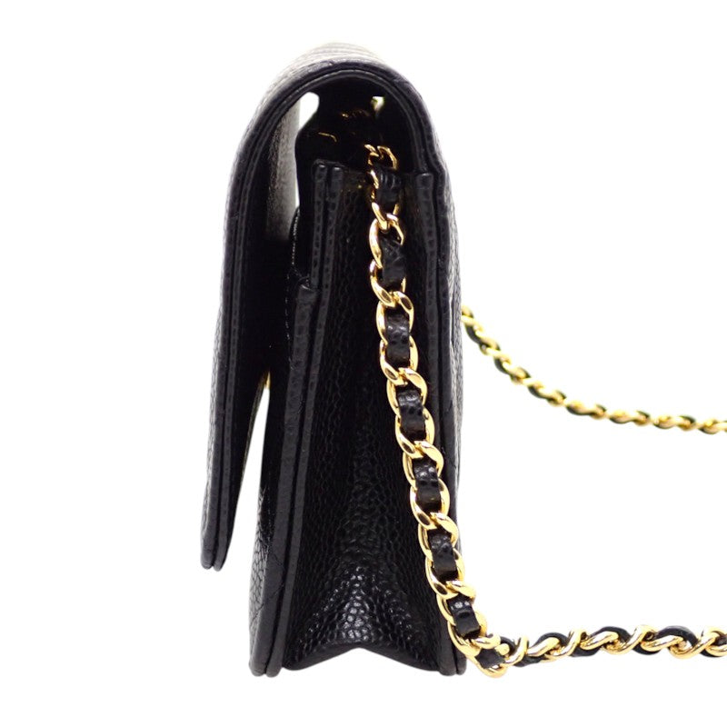 シャネル CHANEL クラシックチェーンウォレット AP0250 長財布 キャビアスキン ブラック ゴールド金具 レディース【中古】【Aランク】