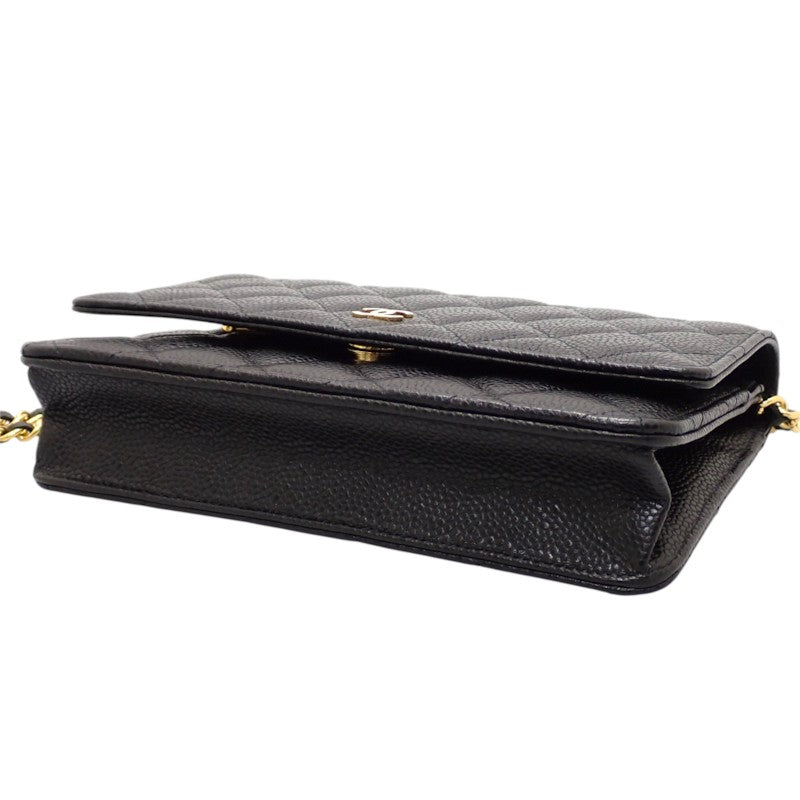 シャネル CHANEL クラシックチェーンウォレット AP0250 長財布 キャビアスキン ブラック ゴールド金具 レディース【中古】【Aランク】