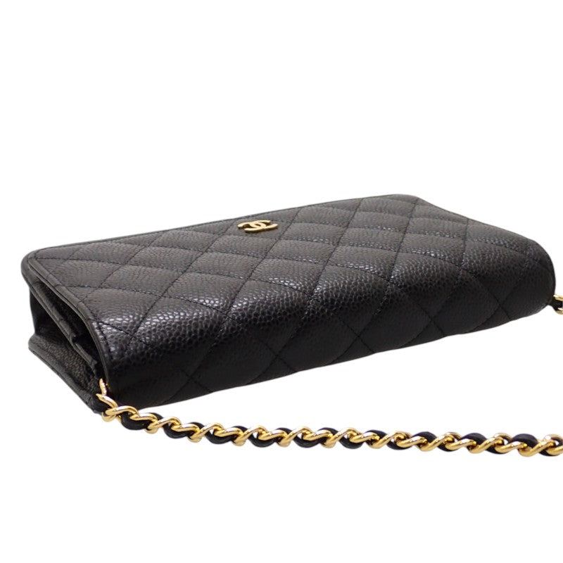 シャネル CHANEL クラシックチェーンウォレット AP0250 長財布 キャビアスキン ブラック ゴールド金具 レディース【中古】【Aランク】