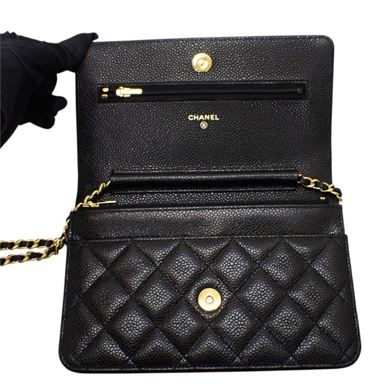 シャネル CHANEL クラシックチェーンウォレット AP0250 長財布 キャビアスキン ブラック ゴールド金具 レディース【中古】【Aランク】