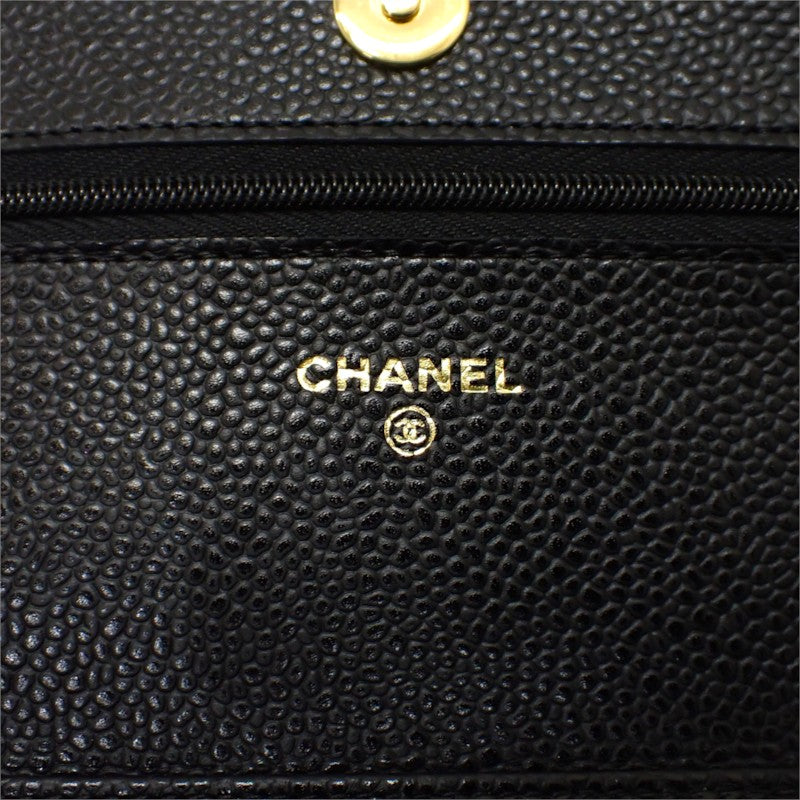 シャネル CHANEL クラシックチェーンウォレット AP0250 長財布 キャビアスキン ブラック ゴールド金具 レディース【中古】【Aランク】