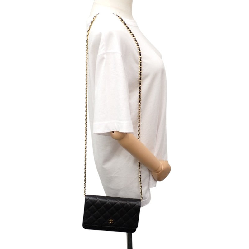 シャネル CHANEL クラシックチェーンウォレット AP0250 長財布 キャビアスキン ブラック ゴールド金具 レディース【中古】【Aランク】