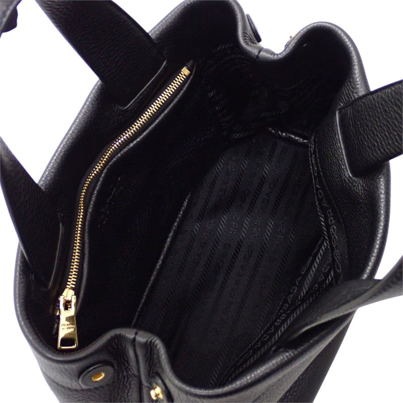 プラダ PRADA スモールレザートート 1BG390 ハンドバッグ レザー ヴィッテロダイノ ブラック ゴールド金具 レディース【中古】【ABランク】