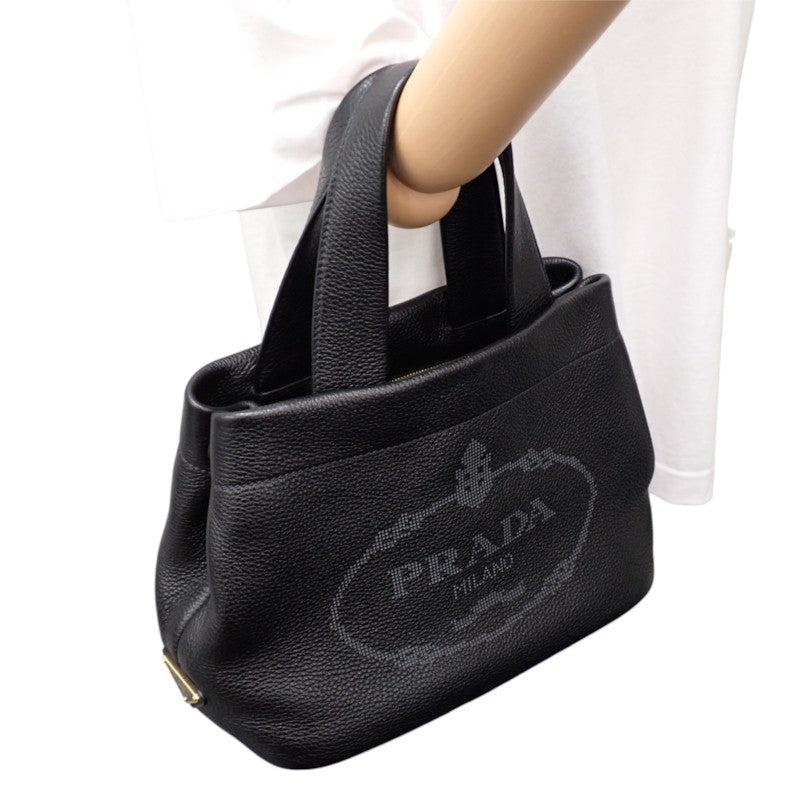 プラダ PRADA スモールレザートート 1BG390 ハンドバッグ レザー ヴィッテロダイノ ブラック ゴールド金具 レディース【中古】【ABランク】