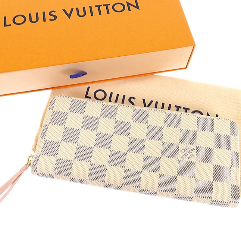 ルイヴィトン LOUIS VUITTON ポルトフォイユ・クレマンス N61264 長財布 ダミエアズールキャンバス ホワイト ゴールド金具 レディース【中古】【Sランク】