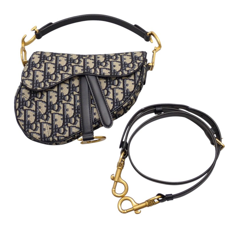 ディオール Dior サドル ミニ オブリークジャカード M0456CTZQ_M928 2WAYバッグ ハンドバッグ ショルダーバッグ コットン レザー ネイビー ゴールド金具 レディース【中古】【Aランク】