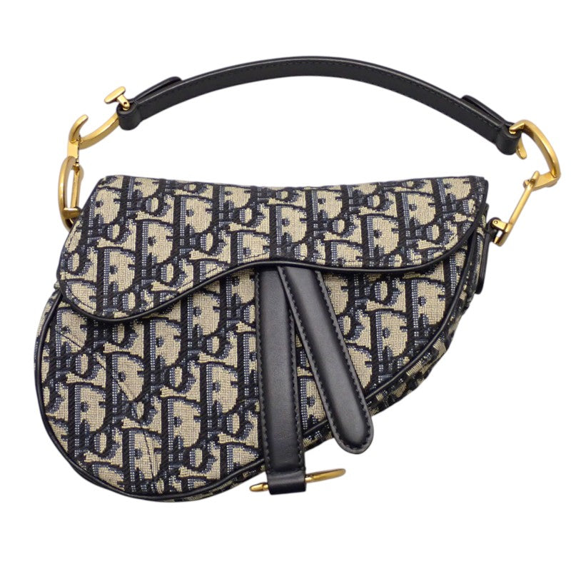 ディオール Dior サドル ミニ オブリークジャカード M0456CTZQ_M928 2WAYバッグ ハンドバッグ ショルダーバッグ コットン レザー ネイビー ゴールド金具 レディース【中古】【Aランク】