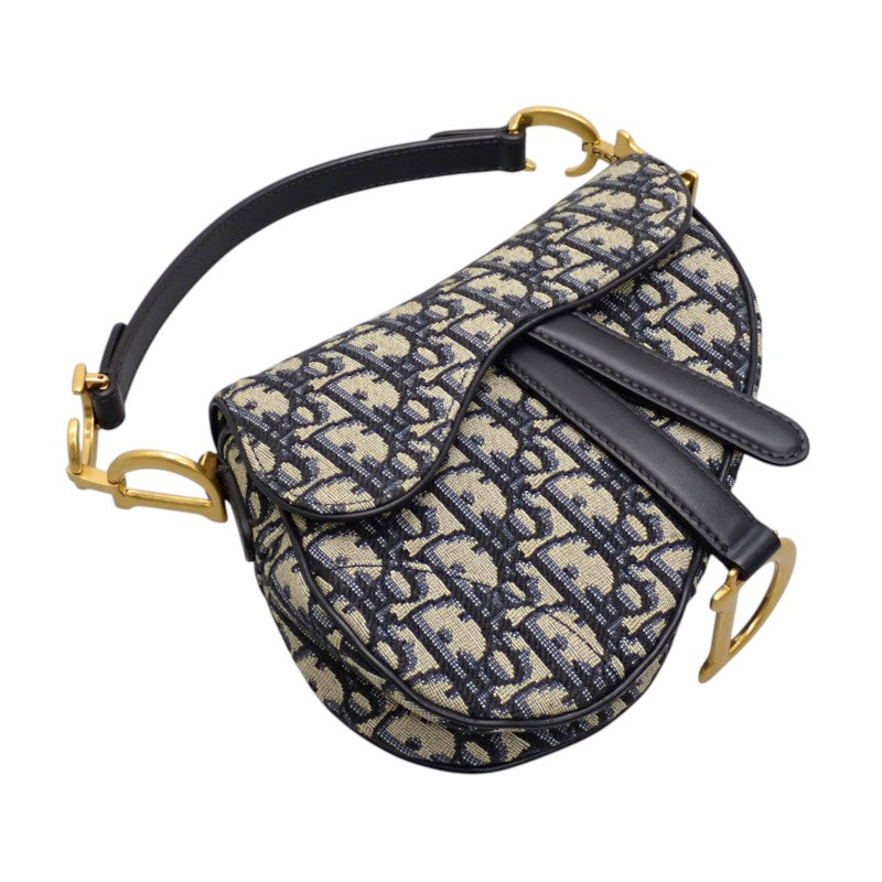 ディオール Dior サドル ミニ オブリークジャカード M0456CTZQ_M928 2WAYバッグ ハンドバッグ ショルダーバッグ コットン レザー ネイビー ゴールド金具 レディース【中古】【Aランク】