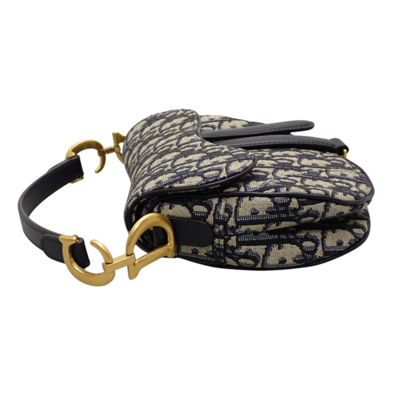ディオール Dior サドル ミニ オブリークジャカード M0456CTZQ_M928 2WAYバッグ ハンドバッグ ショルダーバッグ コットン レザー ネイビー ゴールド金具 レディース【中古】【Aランク】