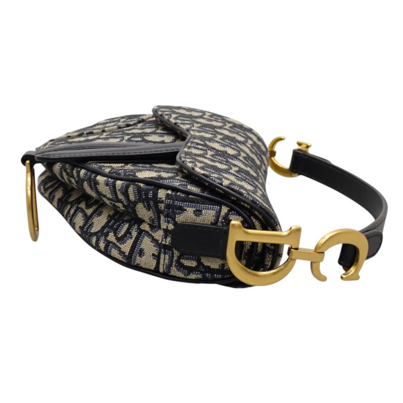 ディオール Dior サドル ミニ オブリークジャカード M0456CTZQ_M928 2WAYバッグ ハンドバッグ ショルダーバッグ コットン レザー ネイビー ゴールド金具 レディース【中古】【Aランク】