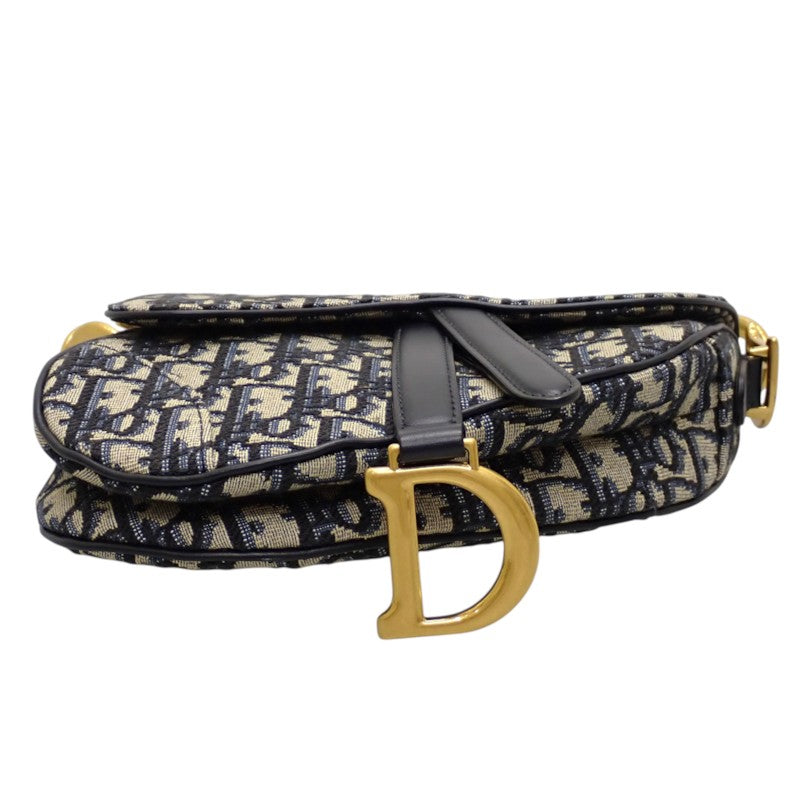 ディオール Dior サドル ミニ オブリークジャカード M0456CTZQ_M928 2WAYバッグ ハンドバッグ ショルダーバッグ コットン レザー ネイビー ゴールド金具 レディース【中古】【Aランク】