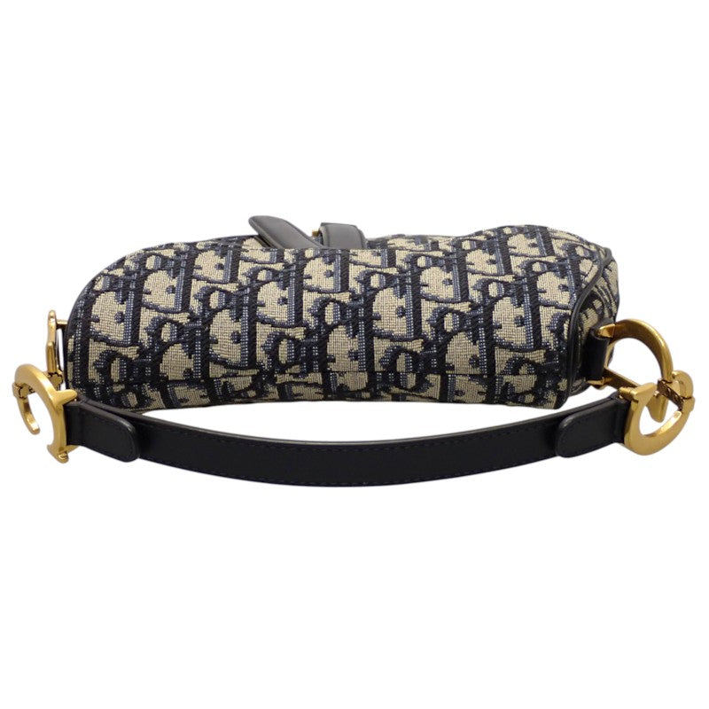 ディオール Dior サドル ミニ オブリークジャカード M0456CTZQ_M928 2WAYバッグ ハンドバッグ ショルダーバッグ コットン レザー ネイビー ゴールド金具 レディース【中古】【Aランク】