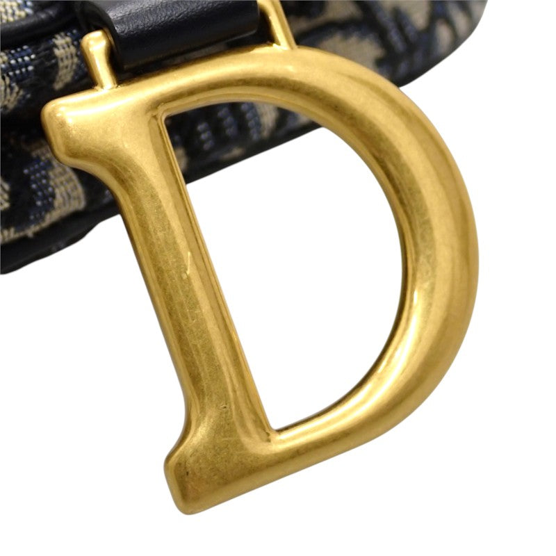 ディオール Dior サドル ミニ オブリークジャカード M0456CTZQ_M928 2WAYバッグ ハンドバッグ ショルダーバッグ コットン レザー ネイビー ゴールド金具 レディース【中古】【Aランク】