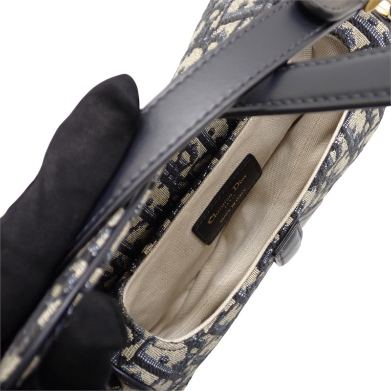 ディオール Dior サドル ミニ オブリークジャカード M0456CTZQ_M928 2WAYバッグ ハンドバッグ ショルダーバッグ コットン レザー ネイビー ゴールド金具 レディース【中古】【Aランク】