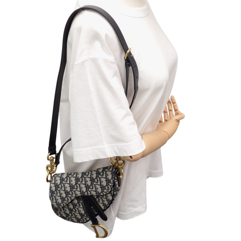 ディオール Dior サドル ミニ オブリークジャカード M0456CTZQ_M928 2WAYバッグ ハンドバッグ ショルダーバッグ コットン レザー ネイビー ゴールド金具 レディース【中古】【Aランク】