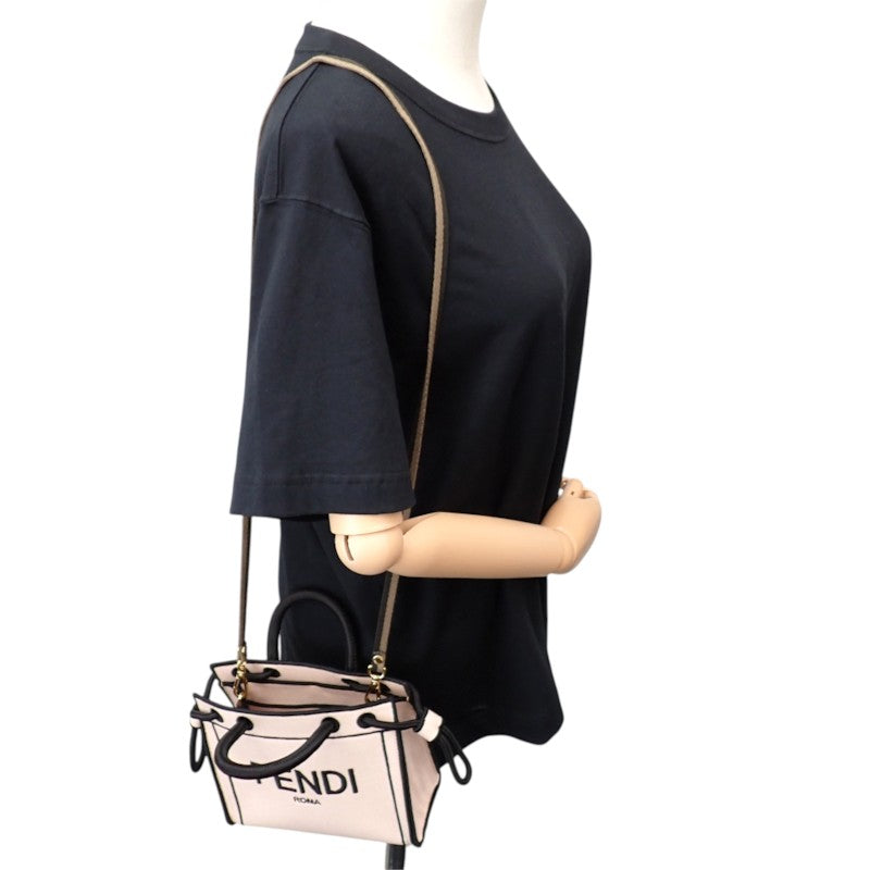 フェンディ FENDI ローマショッパートート ショルダー ミニ 8BH380 2WAYバッグ キャンバス ピンク ゴールド金具 レディース【中古】【Aランク】