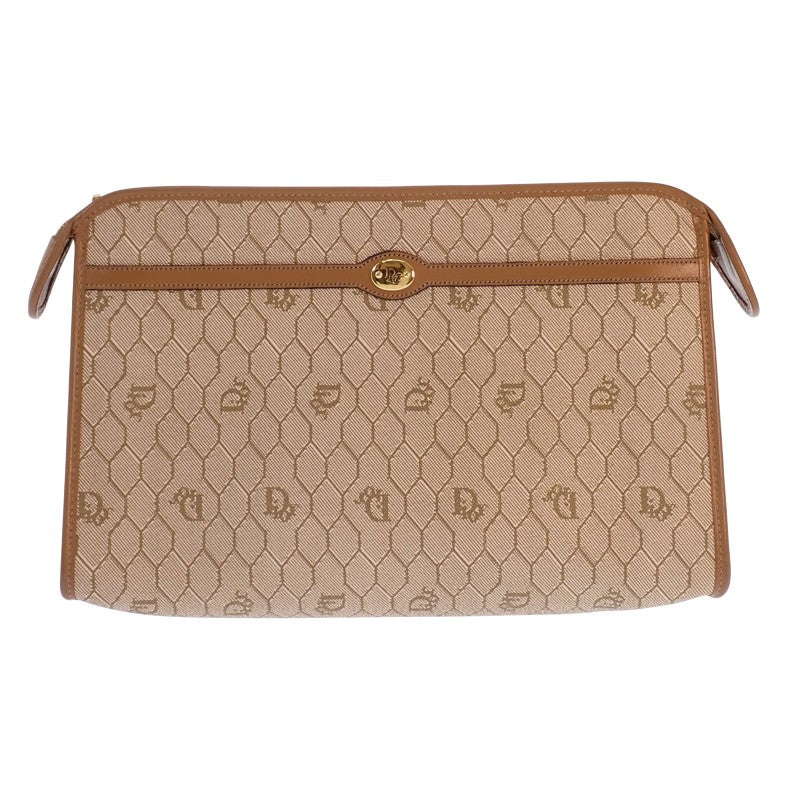 ディオール Dior ヴィンテージ ハニカム柄 クラッチバッグ PVCコーティングキャンバス レザー ベージュ ゴールド金具 レディース メンズ ユニセックス【中古】【ABランク】