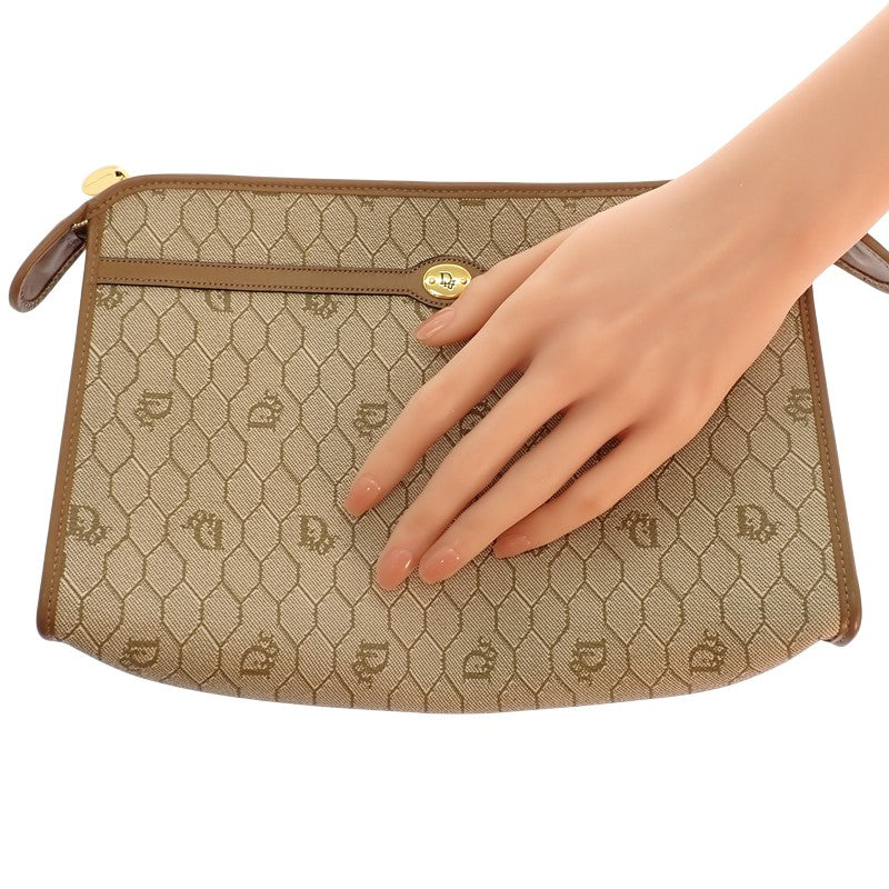 ディオール Dior ヴィンテージ ハニカム柄 クラッチバッグ PVCコーティングキャンバス レザー ベージュ ゴールド金具 レディース メンズ ユニセックス【中古】【ABランク】