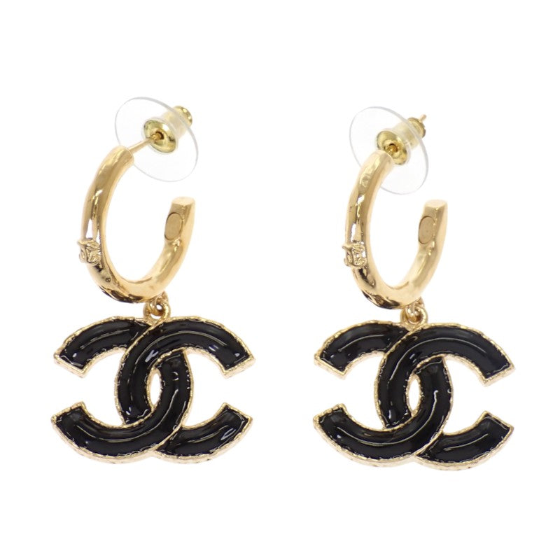 シャネル CHANEL CCフープ ピアス メタル ブラック ゴールド ゴールド金具 レディース【中古】【Aランク】