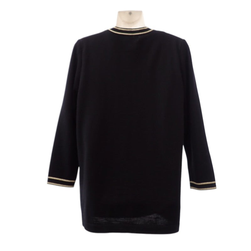 イヴ・サンローラン YVES SAINT LAURENT ノーカラー ロング ニットカーディガン ヴィンテージ M WU86-599 カーディガン ウール ブラック ゴールド金具 レディース【中古】【ABランク】