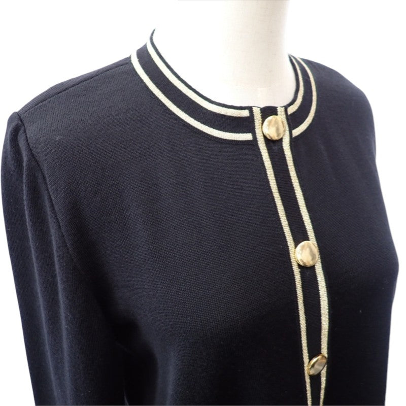イヴ・サンローラン YVES SAINT LAURENT ノーカラー ロング ニットカーディガン ヴィンテージ M WU86-599 カーディガン ウール ブラック ゴールド金具 レディース【中古】【ABランク】