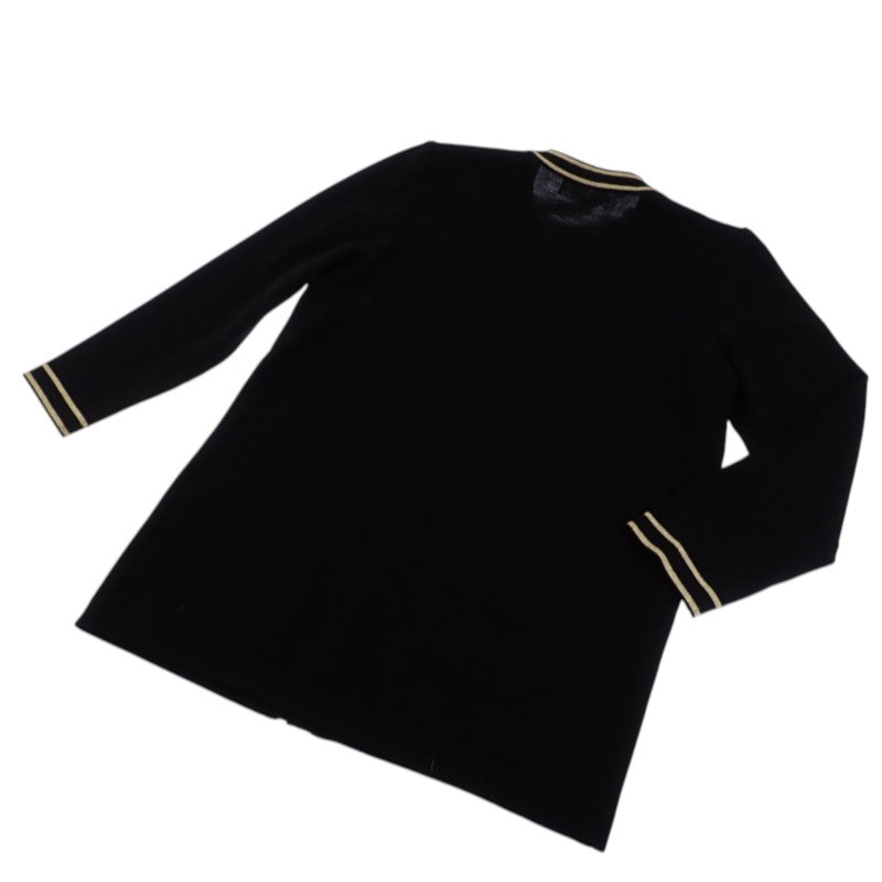 イヴ・サンローラン YVES SAINT LAURENT ノーカラー ロング ニットカーディガン ヴィンテージ M WU86-599 カーディガン ウール ブラック ゴールド金具 レディース【中古】【ABランク】