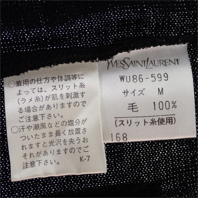 イヴ・サンローラン YVES SAINT LAURENT ノーカラー ロング ニットカーディガン ヴィンテージ M WU86-599 カーディガン ウール ブラック ゴールド金具 レディース【中古】【ABランク】
