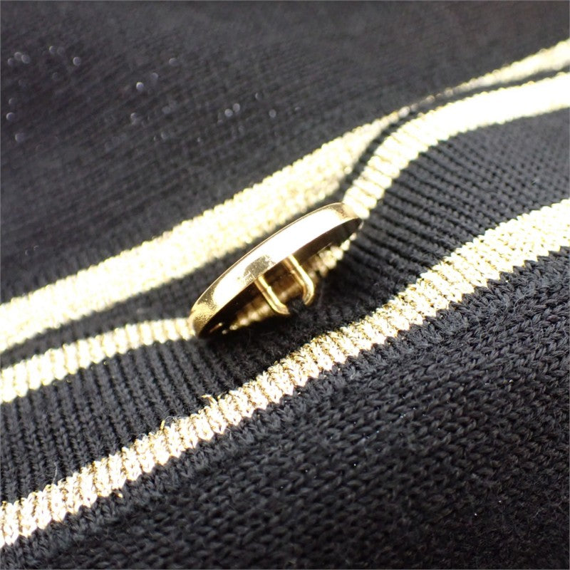 イヴ・サンローラン YVES SAINT LAURENT ノーカラー ロング ニットカーディガン ヴィンテージ M WU86-599 カーディガン ウール ブラック ゴールド金具 レディース【中古】【ABランク】