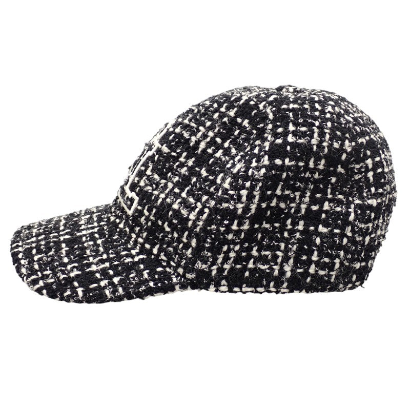 サンローラン SAINT LAURENT ツイードベースボール 676435_3YH99 キャップ ウール ブラック レディース【中古】【ABランク】